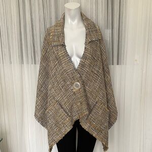 Linda Lundstrom Women's Tweed Button-Up Poncho  Cape Size 16